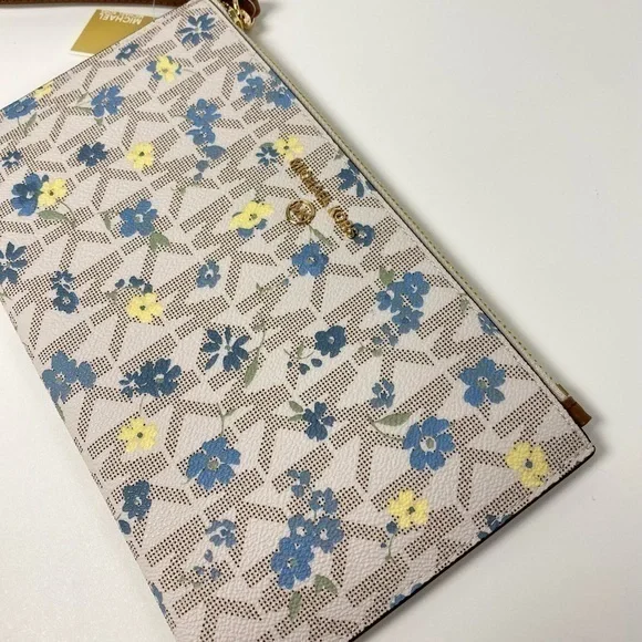 Michael Kors Wristlet Wallet Jet Set Large Clutch Vanilla Floral Print Canvas - Picture 8 of 8